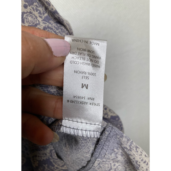 Sadie & Sage Womens Romper Purple Geometric Top Tie Waist Boat Neck Button M - Picture 9 of 11